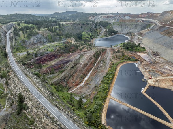 Aerial view of open pit mining, copper mine, Rio Tinto, Minas de Rio Tinto, Andalusia, Spain, Europe