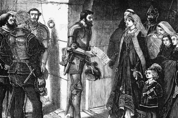 Scottish peers claimed the children of Queen Margaret in 1515, part of the intrigues of royalty. Margaret was a daughter of Henry VII of England, she was the woman of James IV, King of Scots, and her son became King James V, Scotland, digital reproduction of a historical model