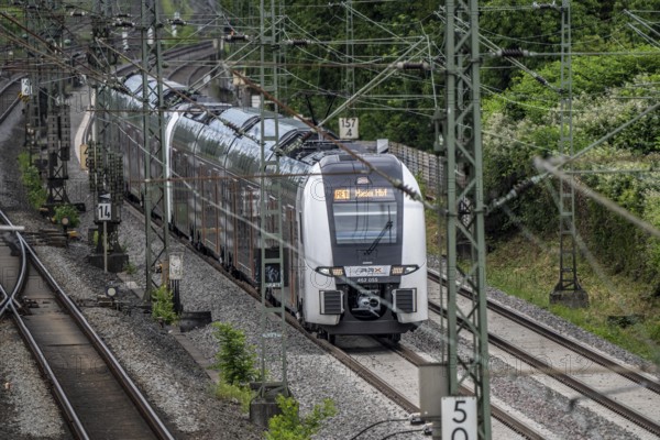 RE11, RRX, Rhein-Ruhr-Express, Regional Express, by National Express, train on the line between Bochum and Dortmund, at Dortmund-Marten, multi-track line for local and long-distance transport, Dortmund, North Rhine-Westphalia, Germany, Europe