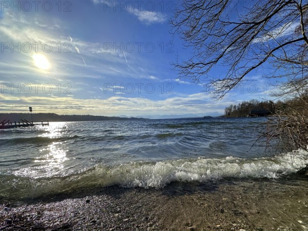 Surf during a storm on Lake Starnberg, Bavaria, Germany, Europe