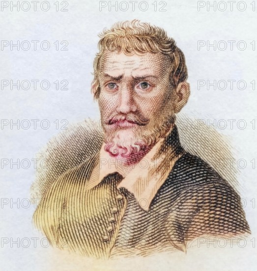 Annibale Carracci, (born in front of 3 November 1560, (born in Bologna, died 15 July 1609 in Rome) was an Italian painter and engraver. He is considered the founder of Italian Baroque painting, coloured woodcut from Crabbe's Historical Dictionary from 1825, Historical, digital reproduction