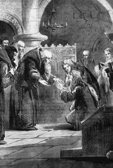 James II of England (14 October 1633 to 16 September 1701) spent his last years as a strict penitent in La Trappe, a monastery in Soligny-La-Trappe, Orne, France, digital reproduction of a historical model, Europe
