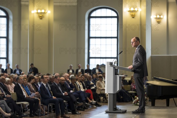 Friedrich Merz (Chancellor of the Federal Republic of Germany) speaks at the presentation of the German National Prize 2025 in the Französische Friedrichstadtkirche, Berlin, on 10 June 2025