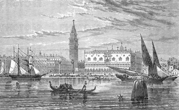 St Mark's Basilica and Doge's Palace, c. 1870, Venice, Italy, digital reproduction of a historical model, Europe