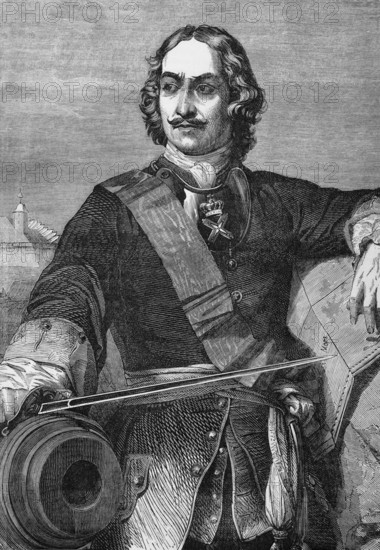 Peter the Great, Peter I or Pyotr Alexeyevich Romanov (1672 to 1725) ruled Russia and later the Russian Empire from 1682 until his death, digital reproduction of a historical model