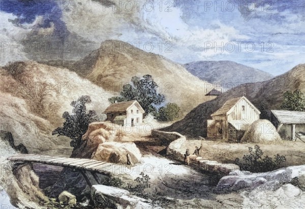 Hills of New England in the 1870s, America, digital reproduction from American Pictures, drawn with pen and pencil, coloured, by Samuel Manning, published circa 1880, Historical