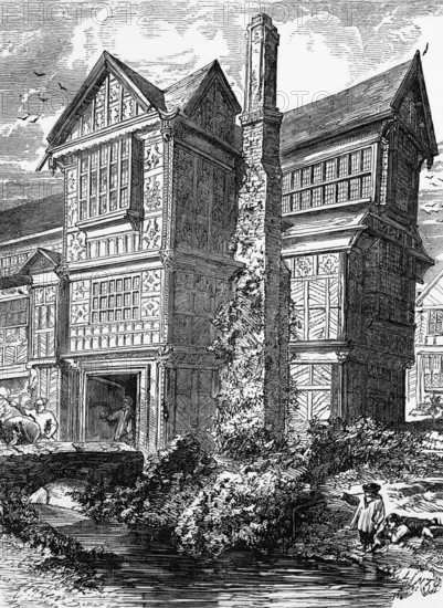 The richly decorated Tudor hall of an English lord of the manor around 1700, England, digital reproduction of a historical model
