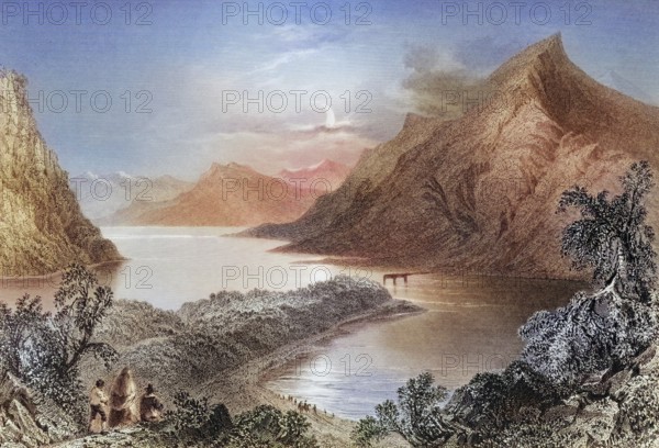 Lough Ina, Connemara, County Galway, Ireland, from the Landscape and Antiquities of Ireland, 1841, digital reproduction of a historical model, Europe