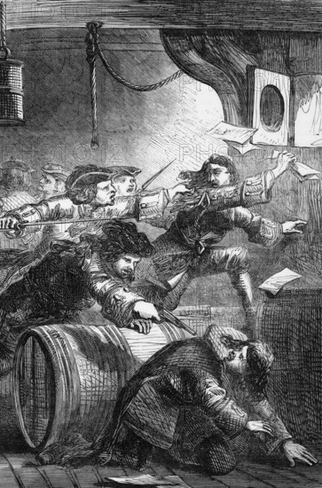 The arrest of the Jacobites after the Battle of the Boyne in July 1690, England, digital reproduction of a historical model