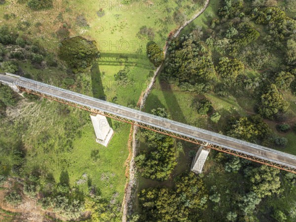 Cycle path Via Verde Del Aceite, old railroad track passes through olive fields, cycle path on bridge, near village Cabra, Andalusia, Spain, Europe