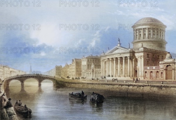 The Four Courts, Dublin, Ireland, from the Landscape and Antiquities of Ireland, 1841, digital reproduction of a historical model, Europe