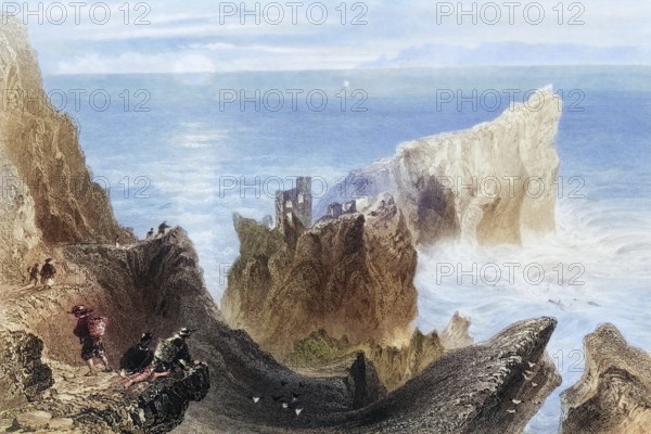 Kenbane Castle, County Antrim, Ireland, from the Landscape and Antiquities of Ireland, 1841, digital reproduction of a historical model, Europe