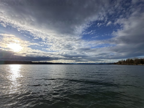 Evening mood, many clouds, Lake Starnberg, Bavaria, Germany, Europe
