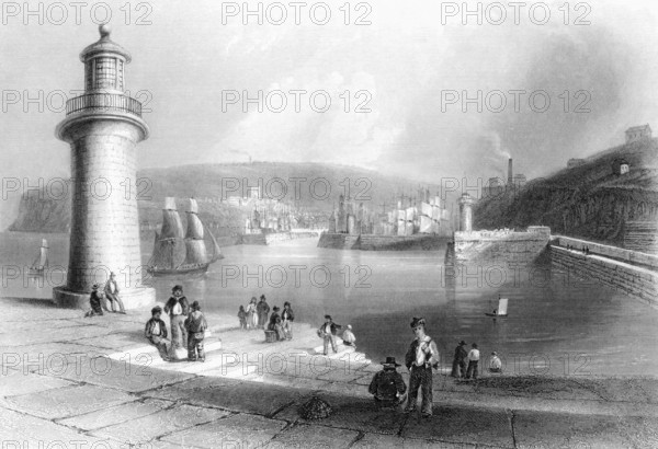 Harbour of Whitehaven, Cumbria, England in the 19th century. From the Cyclopaedia of Useful Arts and Manufactures by Charles Tomlinson, digital reproduction of a historical model