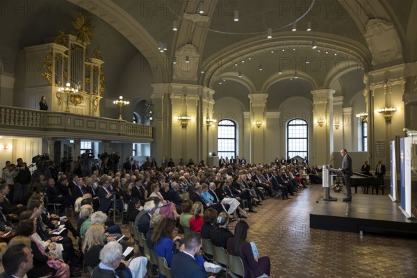 Friedrich Merz (Chancellor of the Federal Republic of Germany) speaks at the presentation of the German National Prize 2025 in Französische Friedrichstadtkirche, Berlin, on 10 June 2025
