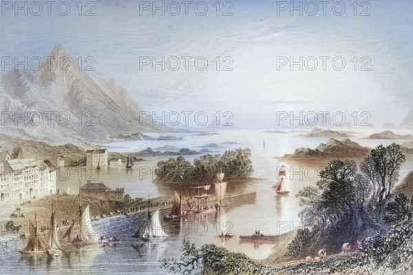 Clew Bay of West Port, County Mayo, Ireland, from the Landscape and Antiquities of Ireland, 1841, digital reproduction of a historical model, Europe