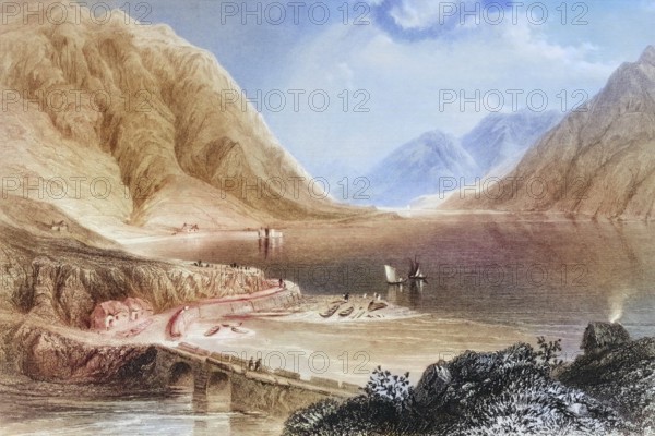 Leenane, Connemara, Ireland, from the Landscape and Antiquities of Ireland, 1841, digital reproduction of a historical model, Europe