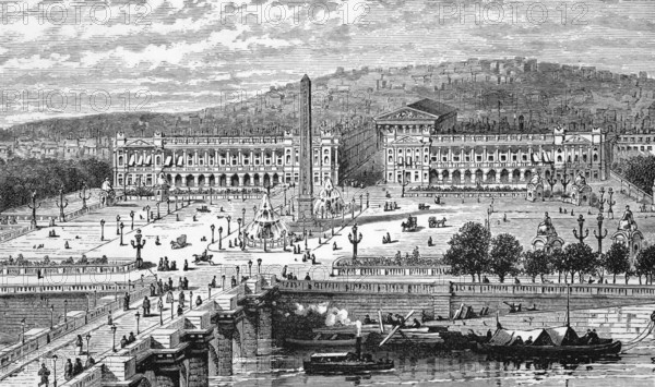 Bank of the Seine, Place De La Concorde and Montmartre, from the Chamber of Deputies, Paris, around 1870, France, digital reproduction of a historical model, Europe