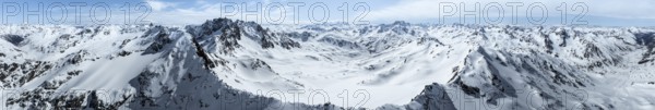 Alpine panorama, aerial view in winter at Piz Grialetsch, Albula Alps, Rhaetian Alps, Grisons, Eastern Switzerland, Switzerland, Europe
