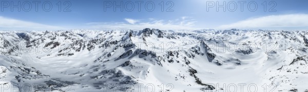 Alpine panorama, aerial view in winter at Piz Grialetsch, Albula Alps, Rhaetian Alps, Grisons, Eastern Switzerland, Switzerland, Europe