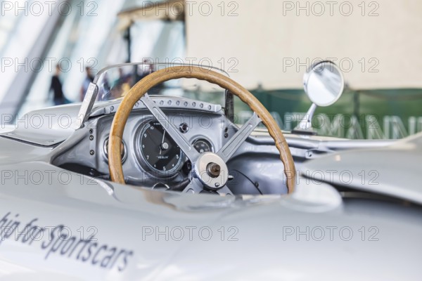 Mercedes-Benz racing car fast transporter from 1955 with 300 SLR racing car. The Mercedes-Benz Museum in Stuttgart presents a journey through the automotive history of the global corporation. The history of the Mercedes star begins with the first automobile in 1886. 160 vehicles are on display. Stuttgart, Baden-Württemberg, Germany, Europe