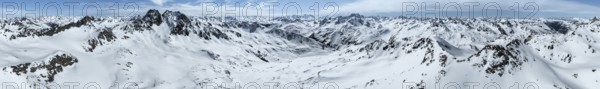 Alpine panorama, aerial view in winter, Albula Alps, Rhaetian Alps, Grisons, Eastern Switzerland, Switzerland, Europe