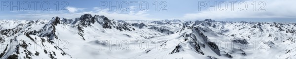Alpine panorama, aerial view in winter, Albula Alps, Rhaetian Alps, Grisons, Eastern Switzerland, Switzerland, Europe