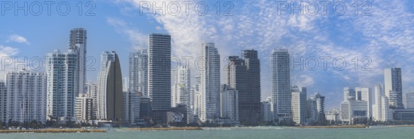 Colombia, scenic Cartagena bay Bocagrande and panorama of financial and business city skyline, South America