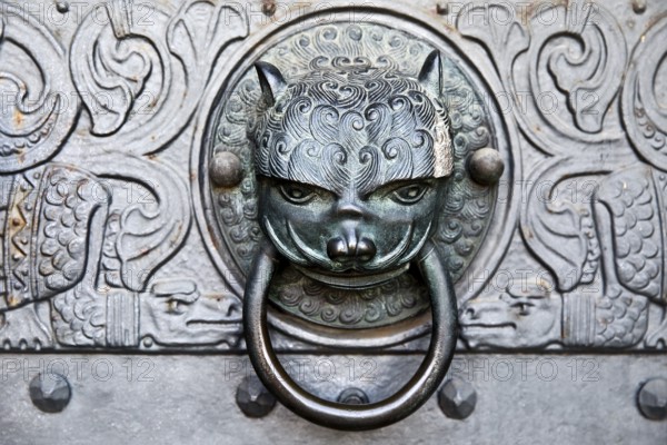 Close-up, door knocker with animal head at the Church of the Redeemer, Bad Homburg vor der Höhe, Germany, Europe