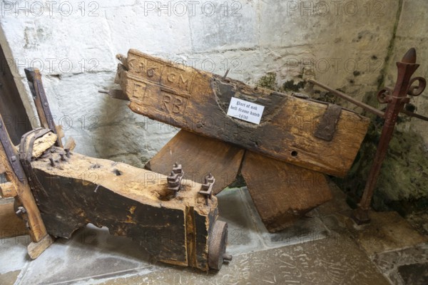 Wooden remains of bell frame 1636, church of Saint James, Avebury, Wiltshire, England, UK