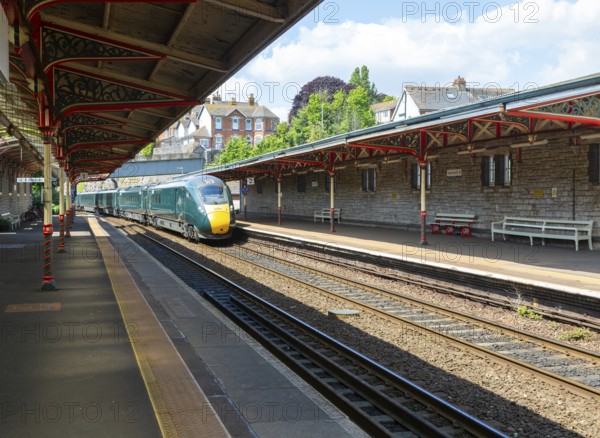 GWR British Rail Class 800 Inter City Express train at Teignmouth railway station, south Devon, England, UK
