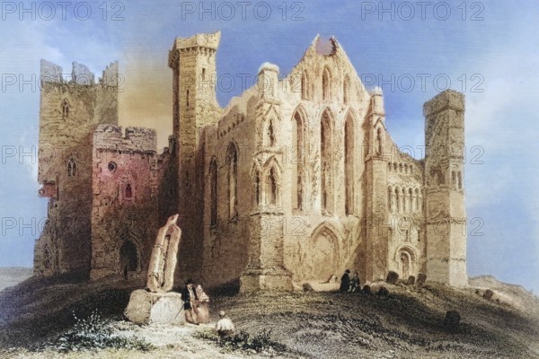Ruins of Cashel, from the south, Connemara, County Galway, Ireland, from the Landscape and Antiquities of Ireland, 1841, digital reproduction of a historical model, Europe
