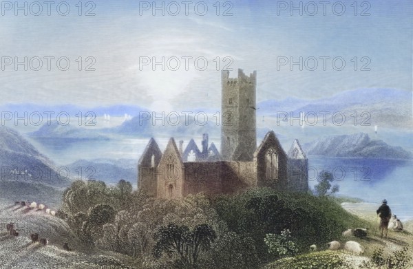 Roserk Abbey, County Mayo, Ireland, from the Landscape and Antiquities of Ireland, 1841, digital reproduction of a historical model, Europe