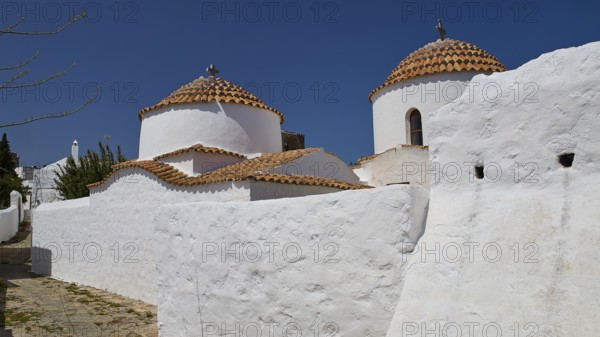 Church of Agia Kioura, White church with domed roof in densely built-up area, Church, Chora, World Heritage Site 1999, Patmos, Dodecanese, Greek Islands, Greece, Europe