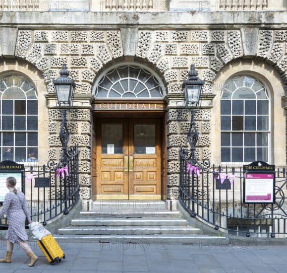 Main entrance doorway of the Guildhall, city of Bath, north east Somerset, England, UK
