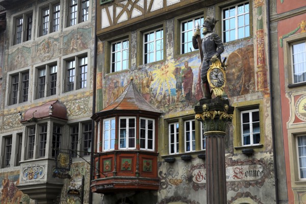 House facade with facade painting in the old town, Stein am Rhein, Canton Schaffhausen, Switzerland, Europe
