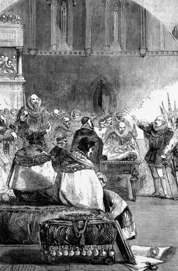 The trial of Thomas Howard, 4th Duke of Norfolk (1536-1572), an English nobleman who was imprisoned by Queen Elizabeth in 1569 for planning a marriage to Mary Stuart, England, digital reproduction of a historical original