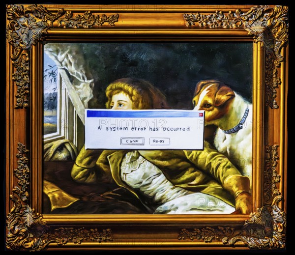 Banksy - System Error, blending classical portraiture with modern technology, exhibition Santa's Ghetto, 2004, London, UK, exhibition The World of Banksy