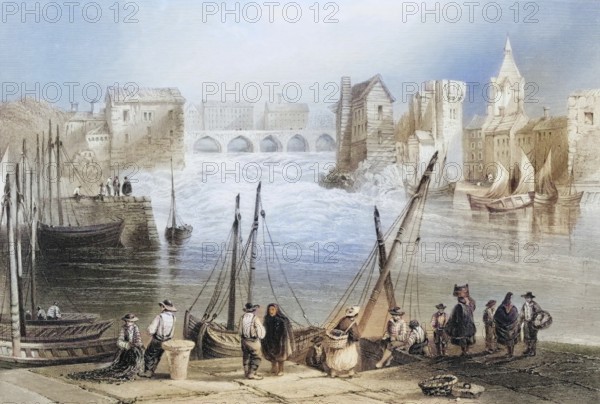 Galway from Claddagh, Ireland, from the Landscape and Antiquities of Ireland, 1841, digital reproduction of a historical model, Europe