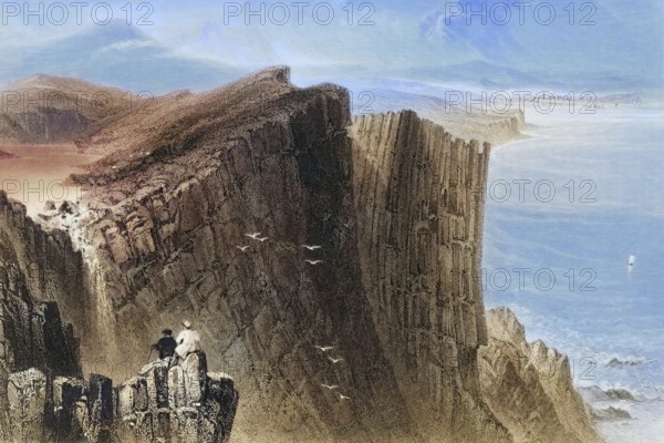Fairhead, County Antrim, Ireland, from the Landscape and Antiquities of Ireland, 1841, digital reproduction of a historical model, Europe