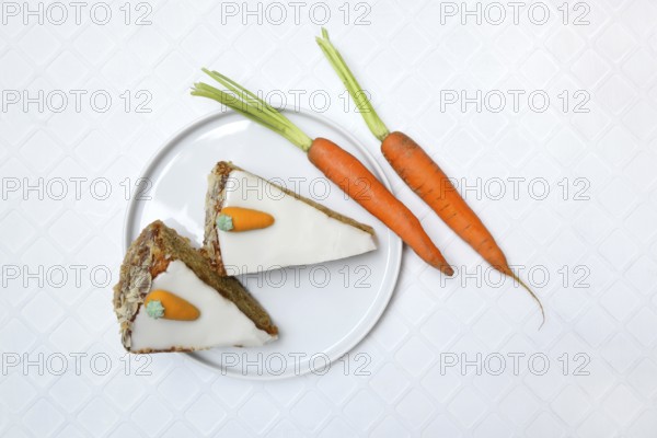 Carrot cake and carrots on a plate, carrot cake, carrot cake