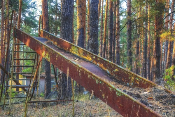 Slide, Isumrudnyi children's holiday camp, Lost Place, Chernobyl exclusion zone, Ukraine, Eastern Europe, Europe