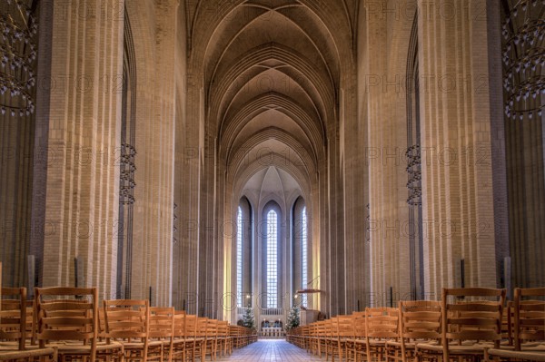 Copenhagen, Denmark, January 03, 2017: Interior photography of the impressive hall of Grundtvigs Church, Europe