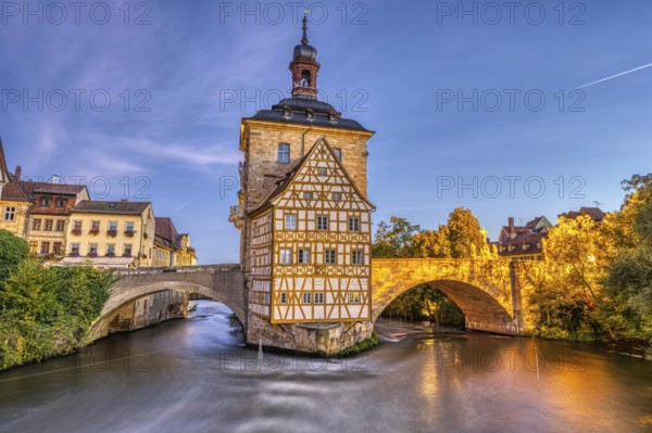 The Old Town Hall in the beautiful city of Bamberg in Bavaria, Germany, at sunrise, Europe