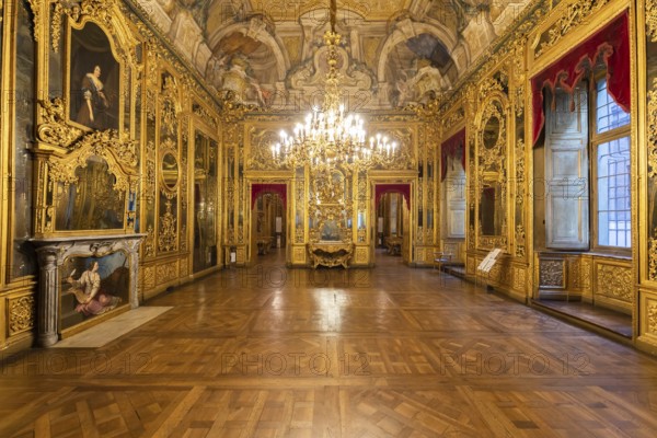 Turin, Italy - Circa January 2022: baroque old room interior in Carignano Palace