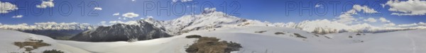 Scenic panorama of Caucasus mountains covered in snow, Svaneti, Georgia, Asia