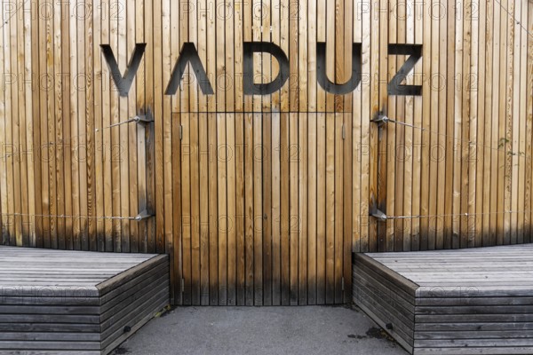 Liechtenstein - 16 June 2020: wooden city works department with Vaduz name showing