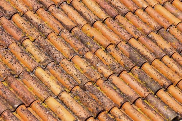 Background of old and dirty red roof tiles