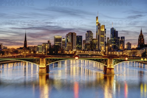 Dramatic sunset over Frankfurt's city centre and the River Main