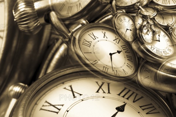 Droste effect background with infinite clock spiral. Abstract design for concepts related to time and deadline